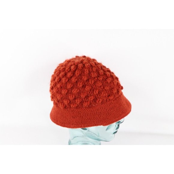 Vintage 90s Coogi Style Blank Textured Knit Bucket Hat Cap Burnt Orange Womens